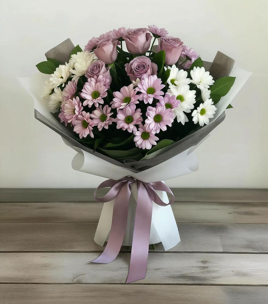 Букет цветов из: Хризантемы и Розы в Оханске