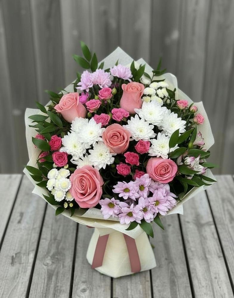 Букет цветов из: Альстромерии, Гвоздики, Розы и Хризантемы в Оханске