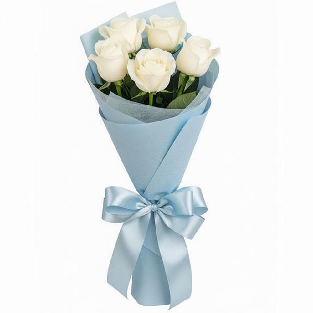 Букет 5 Белых роз Проуд в Оханске