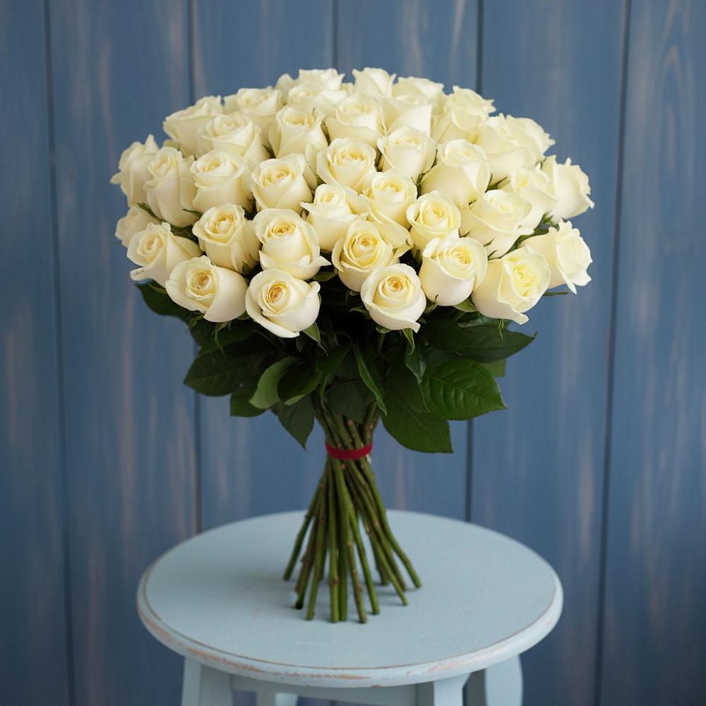 Букет 51 Белая роза Эдлесс Лав в Оханске