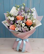 Букет цветов из:  Лизиантусы, Розы, Альстромерии и Гипсофила #REPLACE_PRED# Оханске