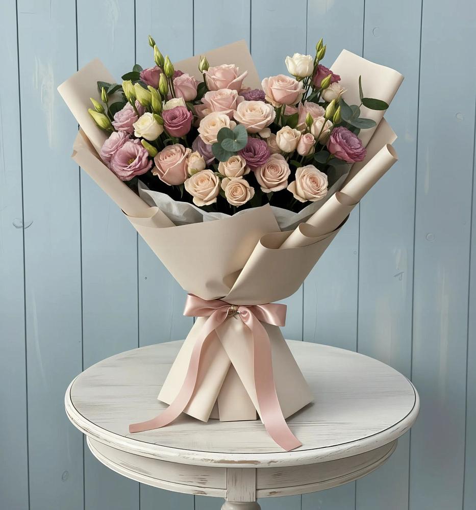 Букет цветов из: Розы и Лизиантусы в Оханске