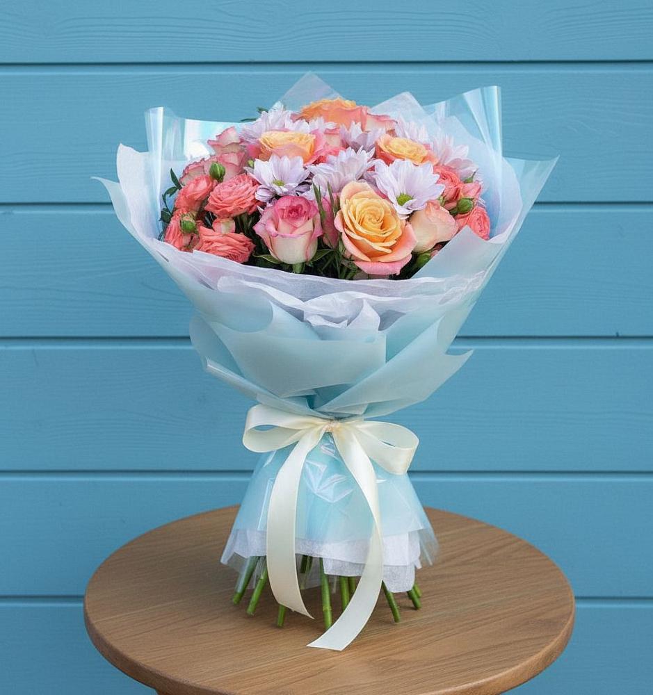 Букет цветов из: Хризантемы и Розы в Оханске