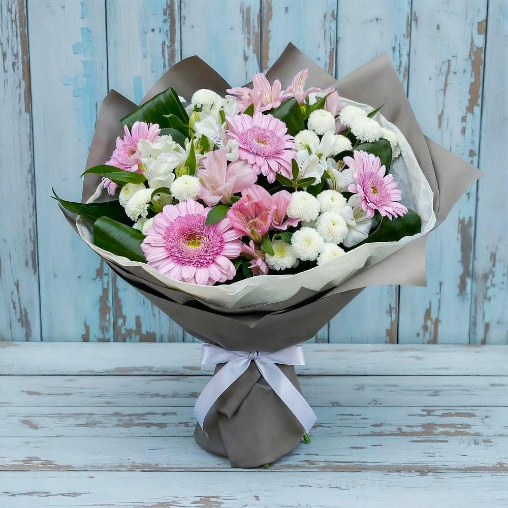Букет цветов из: Герберы, Альстромерии и Хризантемы в Оханске